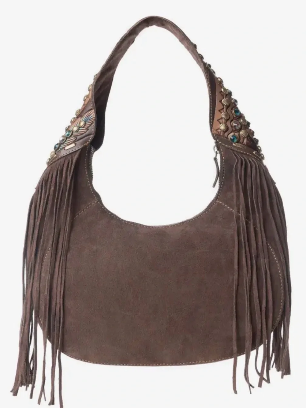 Myra Sierra Grove Hand-tooled Leather Fringe Hobo Bag in Deep Espresso - Picture 3 of 4